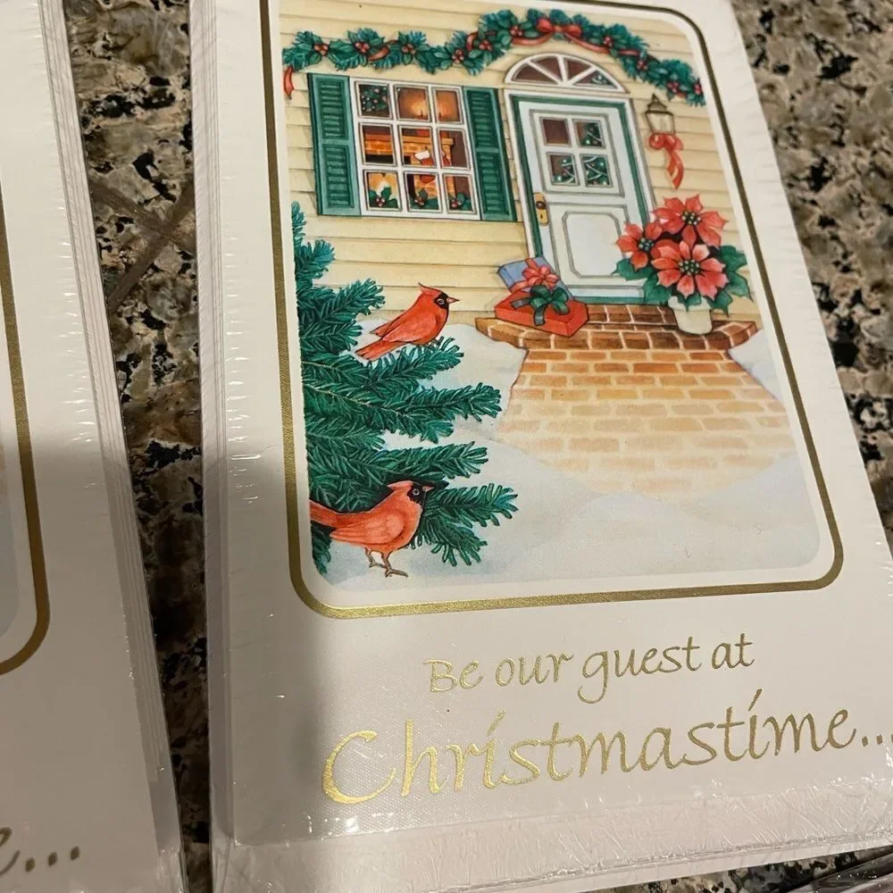 Christmas Party Invites Vintage 3 Sets & 2 Sets of Poinsettia Thank You Cards